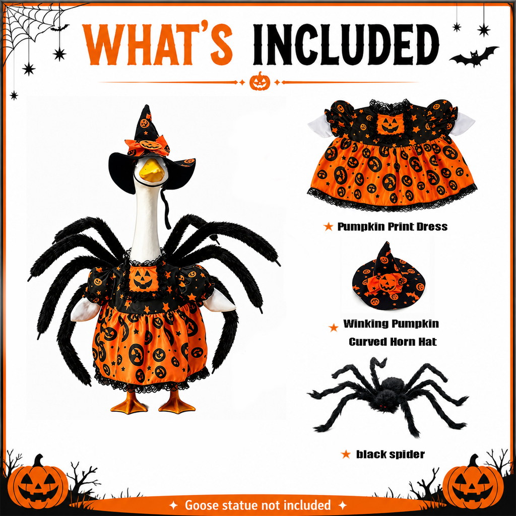 Halloween Porch Goose Outfit 3-Piece Witch Costume for 23 Inch Goose