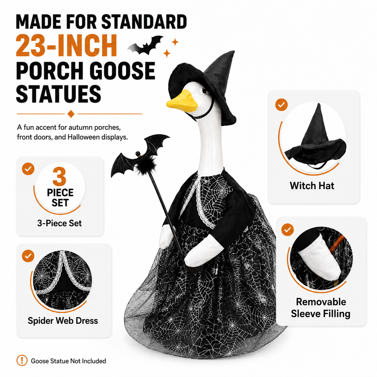 Halloween Porch Goose Outfit for 23 Inch Goose Statue, Witch Costume