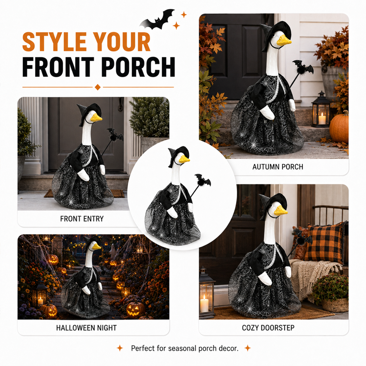 Halloween Porch Goose Outfit for 23 Inch Goose Statue, Witch Costume