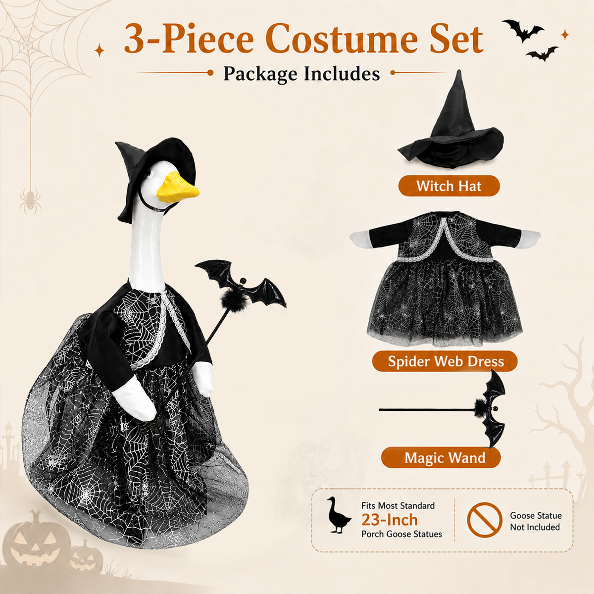 Halloween Porch Goose Outfit for 23 Inch Goose Statue, Witch Costume