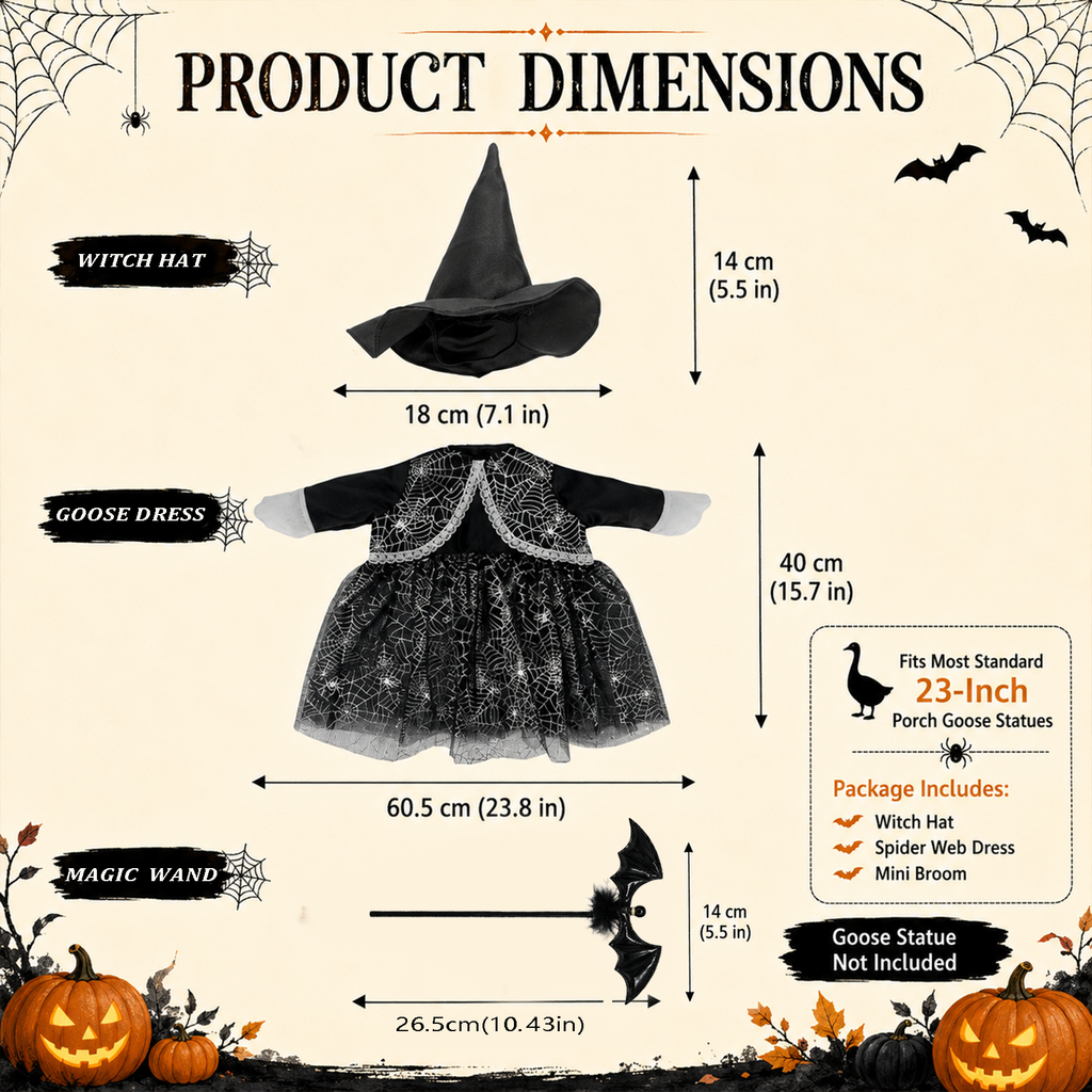 Halloween Porch Goose Outfit for 23 Inch Goose Statue, Witch Costume