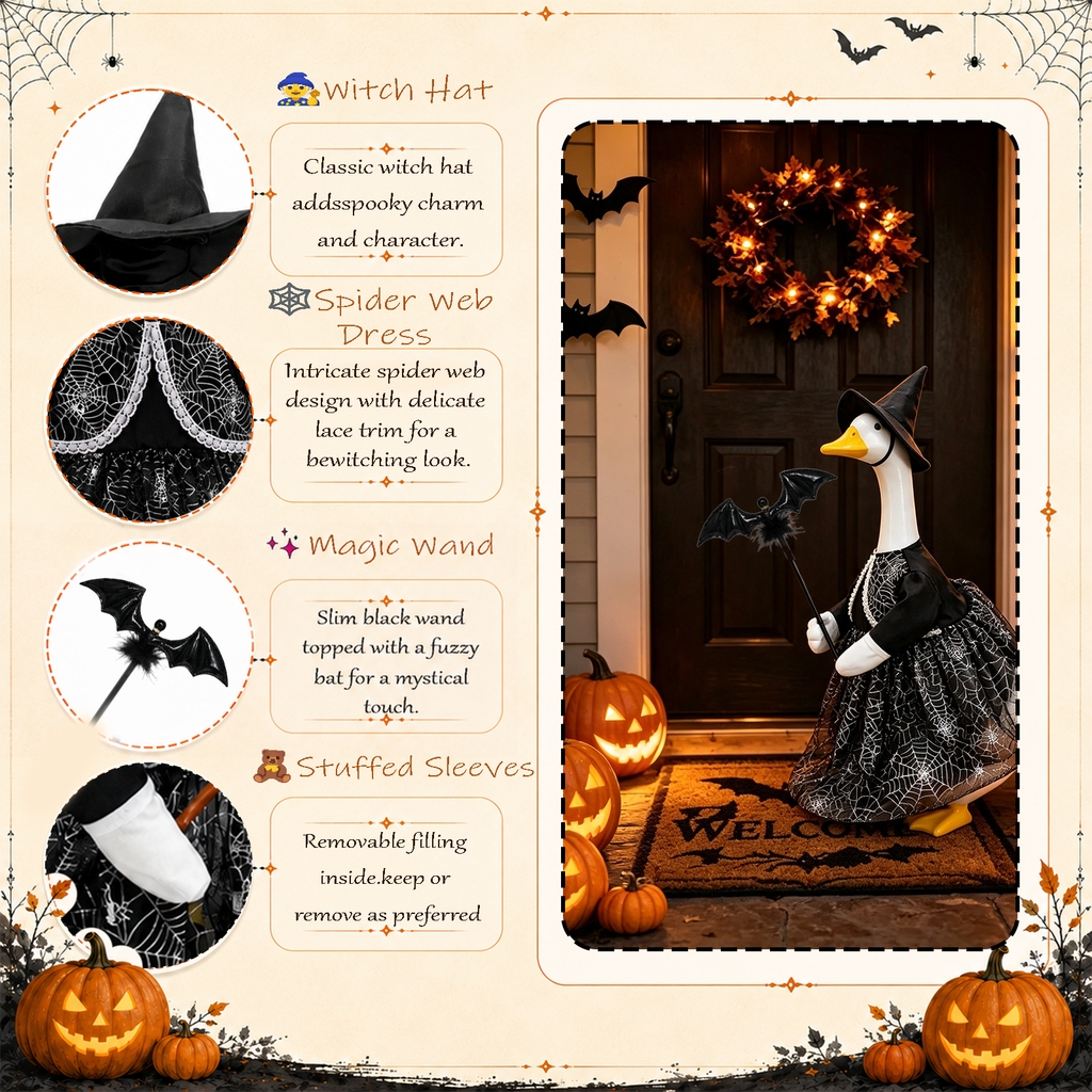 Halloween Porch Goose Outfit for 23 Inch Goose Statue, Witch Costume