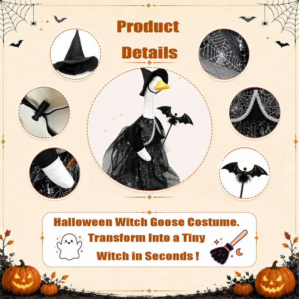 Halloween Porch Goose Outfit for 23 Inch Goose Statue, Witch Costume